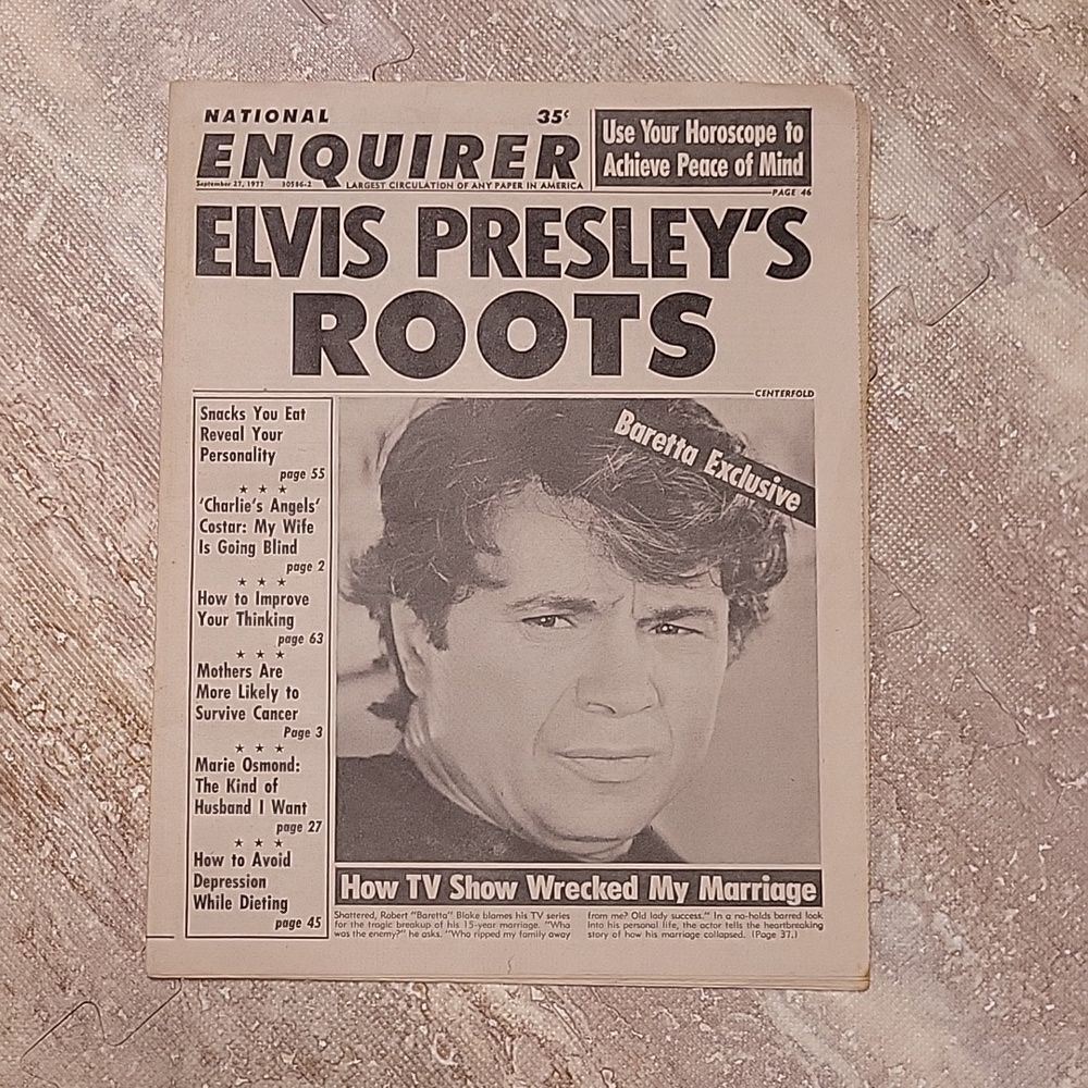 NATIONAL ENQUIRER VINTAGE 1977 TABLOID PAPER 68PP ELVIS BARETTA